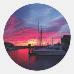 Hafen von Hartlepool bei Sonnenuntergang Runder Aufkleber