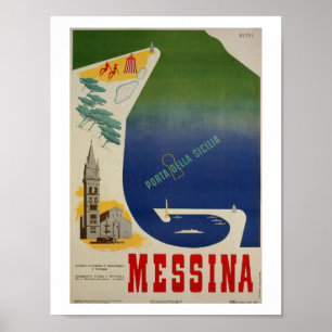 Hafen von Messina auf Sizilien Vintage italienisch Poster