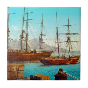 Hafen von Neapel Italien 1800er Fliese