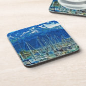 Hafen von Seward Alaska Abstrakter Impressionismus Untersetzer (Linke Seite)