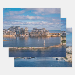 Hafen von Sliema und Wolkenkratzer in Malta Geschenkpapier Set