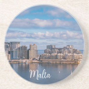 Hafen von Sliema und Wolkenkratzer in Malta Getränkeuntersetzer
