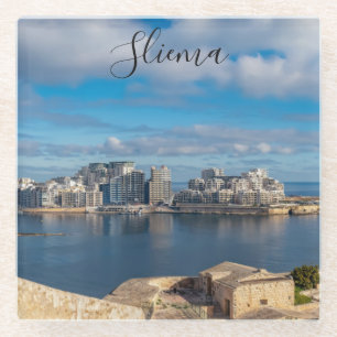 Hafen von Sliema und Wolkenkratzer in Malta Glasuntersetzer