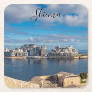 Hafen von Sliema und Wolkenkratzer in Malta Rechteckiger Pappuntersetzer