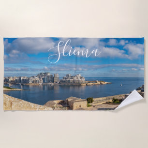 Hafen von Sliema und Wolkenkratzer in Malta Strandtuch
