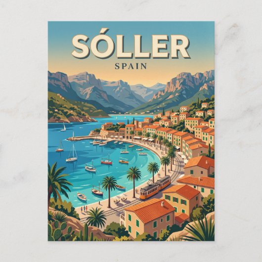 Hafen von Sóller Spanien Postkarte (Vorderseite)