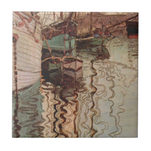 Hafen von Triest durch Egon Schiele, Vintage Kunst Fliese