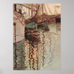 Hafen von Triest durch Egon Schiele, Vintage Kunst Poster