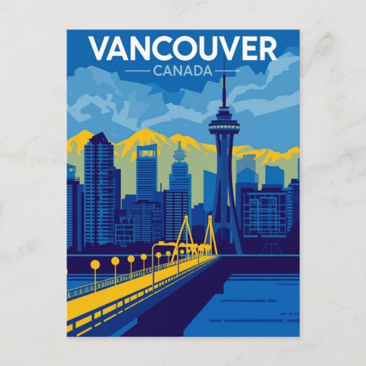 Hafen von Vancouver Retro-Skyline Postkarte (Vorderseite)