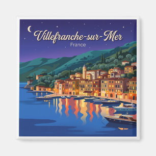 Hafen von Villefranche-sur-Mer bei Nacht Frankreic Magnet