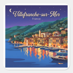 Hafen von Villefranche-sur-Mer bei Nacht Frankreic Quadratischer Aufkleber