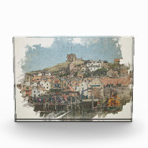 Hafen von Whitby und St Mary's Kirche Aquarell Kun