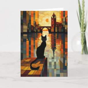 Hafenbecken: Blick auf eine schwarze Katze Dankeskarte