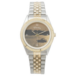 Hafenbootszene Spätnachmittag mit Brauntönen Armbanduhr