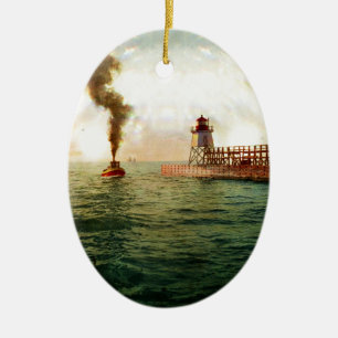 Hafeneingang, Charlevoix, Michigan circa 1900 Keramik Ornament