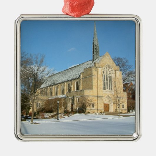 Hafenkapelle im Winter an der Grove City Uni Silbernes Ornament (Vorne)