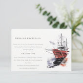 Hafenschiff Sailboat Hochzeitsempfang Begleitkarte (Stehend Vorderseite)