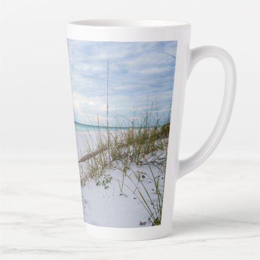 Hafer und weißer Sandstrand Morgens Latte Tasse (Rechts)