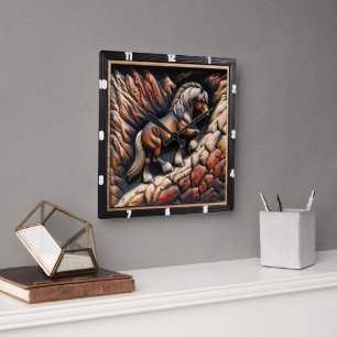 Haflinger Ascent Wood Wild Custom Quadratische Wanduhr