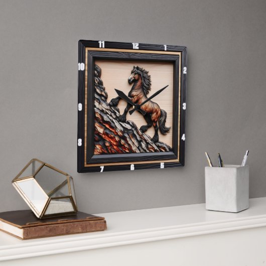Haflinger Aufstieg: Schwarz-Braun-Holz-Custom Quadratische Wanduhr (Büro)