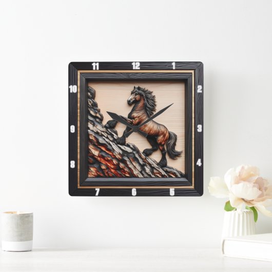 Haflinger Aufstieg: Schwarz-Braun-Holz-Custom Quadratische Wanduhr (Zuhause)