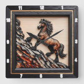 Haflinger Aufstieg: Schwarz-Braun-Holz-Custom Quadratische Wanduhr (Vorderseite)