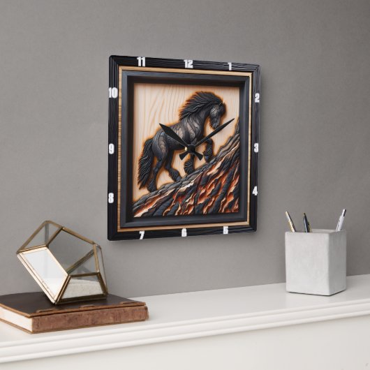 Haflinger Climb: Custom Palette Holz Art Quadratische Wanduhr (Büro)