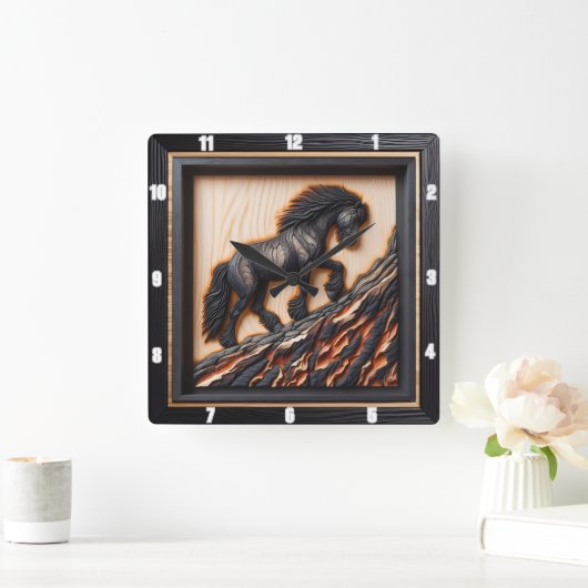 Haflinger Climb: Custom Palette Holz Art Quadratische Wanduhr (Zuhause)