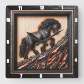 Haflinger Climb: Custom Palette Holz Art Quadratische Wanduhr (Vorderseite)