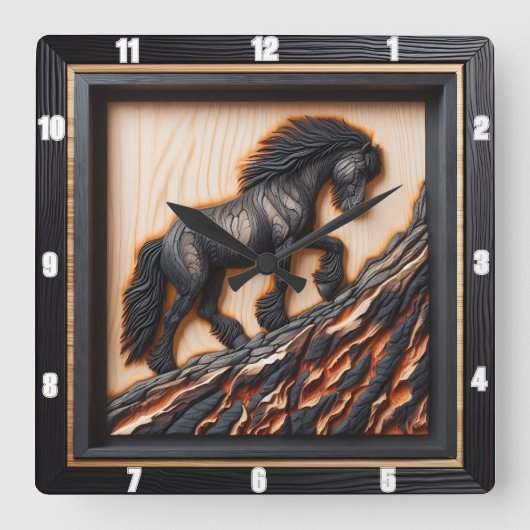 Haflinger Climb: Custom Palette Holz Art Quadratische Wanduhr (Vorderseite)