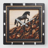 Haflinger Hillside: Holzkunstkunst im benutzerdefi Quadratische Wanduhr (Vorderseite)