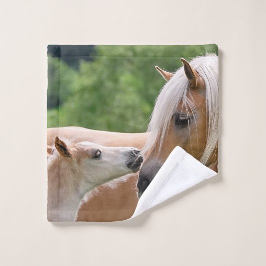 Haflinger niedliche Pferde Fohlen und Badhandtuch Set (Waschlappen)