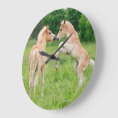 Haflinger pfercht niedliche Fohlen Große Wanduhr (Winkel)
