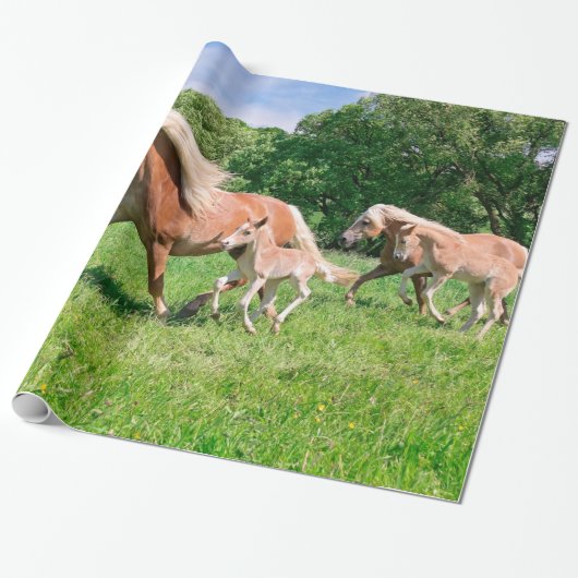 Haflinger Pferde mit niedlichen Fohlen lassen Geschenkpapier (Ungerollt)
