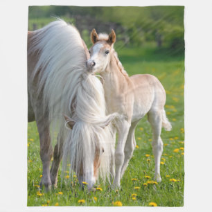 Haflinger Pferde Niedliche Babyfohle mit Mama-Foto Fleecedecke