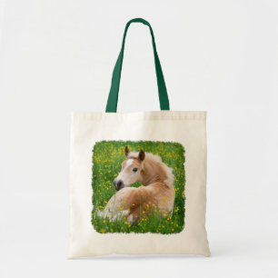 Haflinger Pony Horse Niedlich Fohlen im Blumenbeet Tragetasche