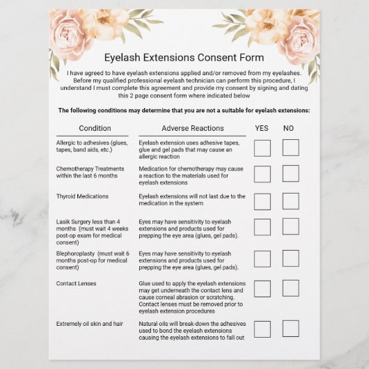 Haftungsausschluss für Wimpernverlängerungen Formu Flyer (Vorne)