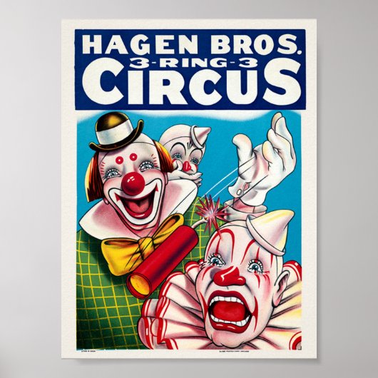 Hagen Bros. Clown USA Vintage Poster wiederhergest (Vorne)