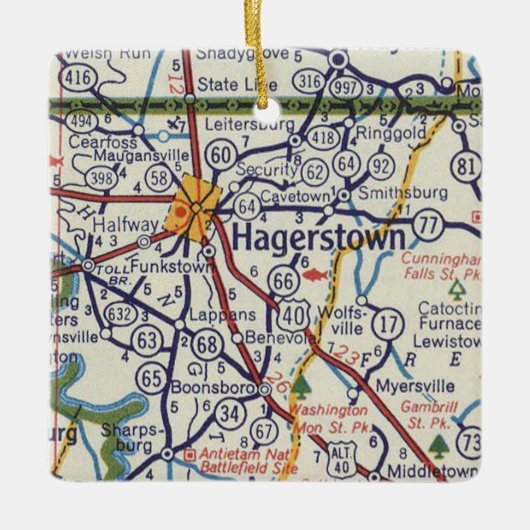 Hagerstown MD Vintage Map Keramikornament (Vorderseite)