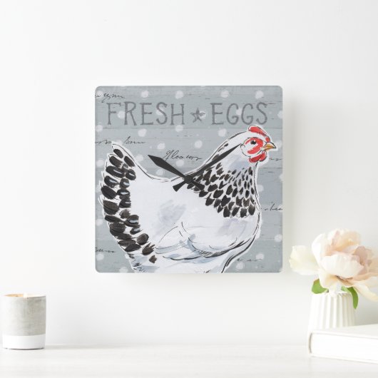 Hahn-Anruf II Quadratische Wanduhr (Zuhause)