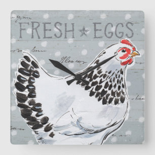 Hahn-Anruf II Quadratische Wanduhr