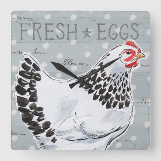 Hahn-Anruf II Quadratische Wanduhr (Vorderseite)