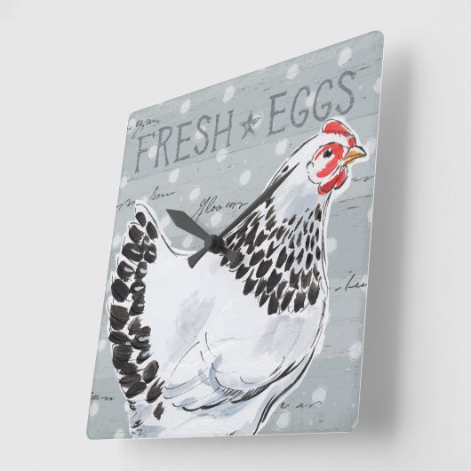 Hahn-Anruf II Quadratische Wanduhr (Winkel)