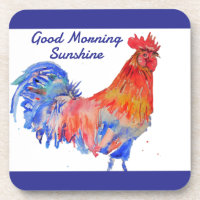 Hahn Aquarell Rot Blau Huhn Sonnenschein