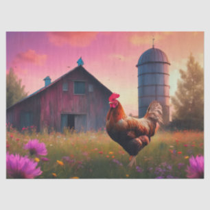 Hahn auf dem Bauernhof bei Sonnenuntergang Seidenpapier