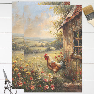 Hahn auf dem Bauernhof Malerei Découpage Seidenpapier