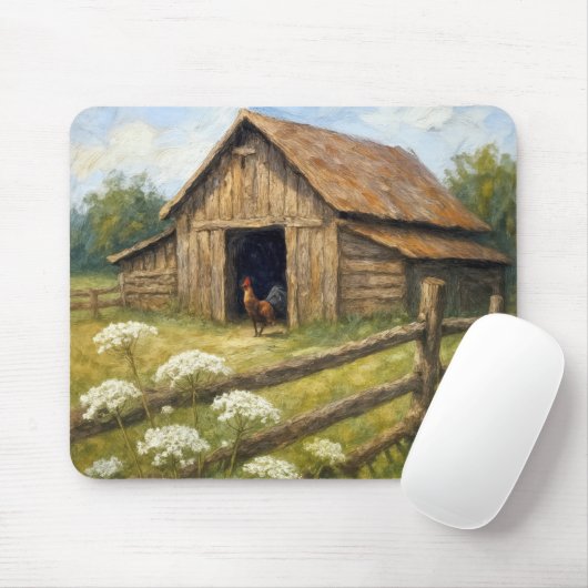 Hahn auf einem Bauernhof Ölbild Mousepad (Mit Mouse)
