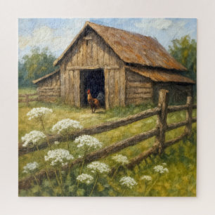 Hahn auf einem Bauernhof Ölbild Puzzle