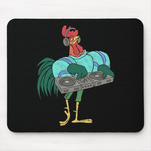 Hahn-Cartoon-DJ mit Turntables in Not Mousepad (Vorne)
