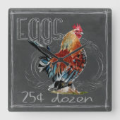 Hahn-Eier auf Tafel Quadratische Wanduhr (Vorderseite)